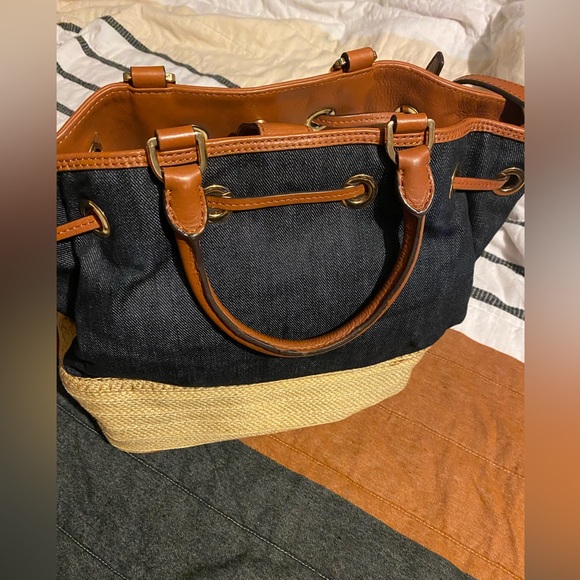 Michael Kors Jean and Straw Shoulder/Bucket Bag - Picture 2 of 4